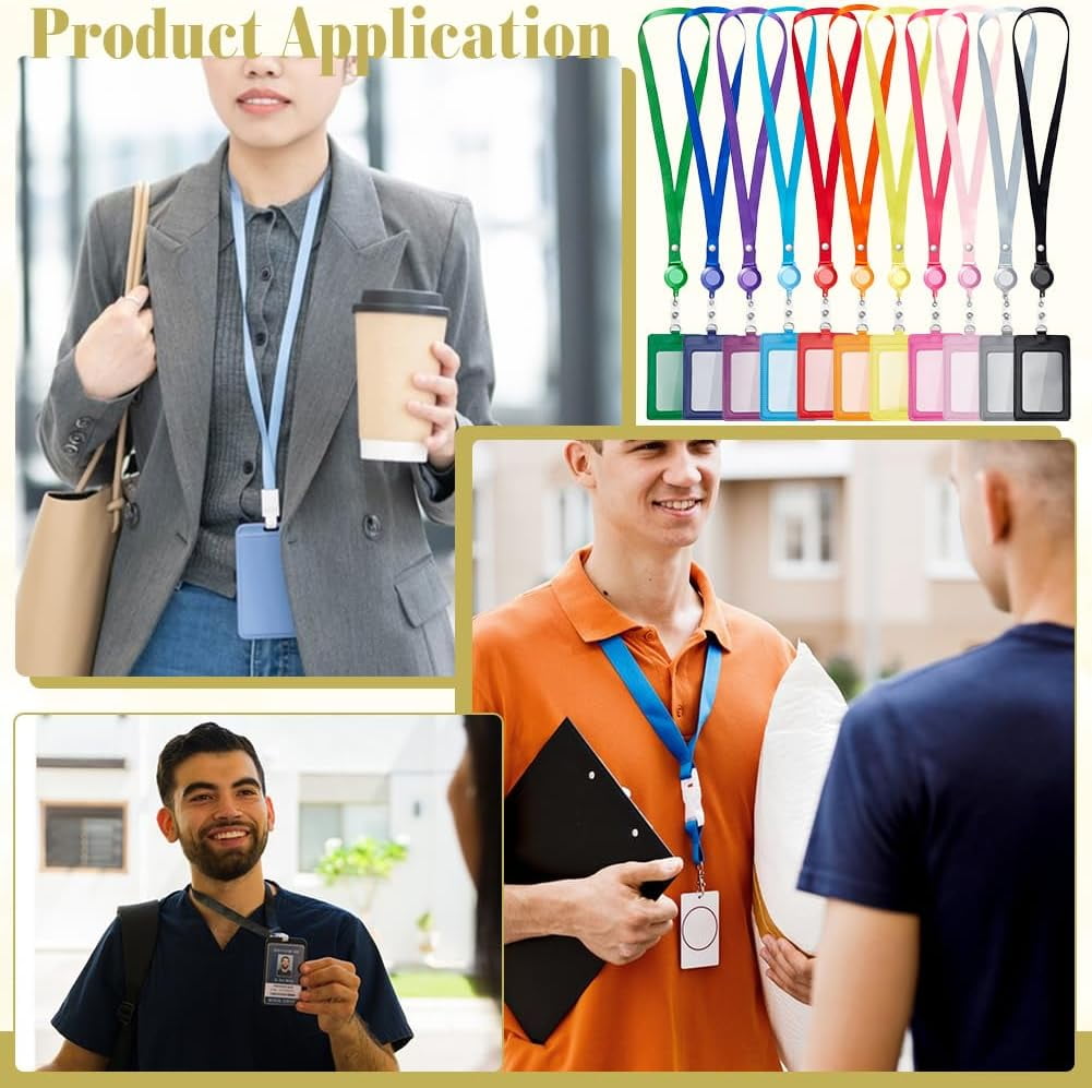 24 Pack PU Leather Badge Card Holder Colorful Retractable Lanyards with Vertical ID Card Badges Name Tag Holder Holder with Clear Multi-color
