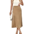 thumbnail image 3 of Hibeli Women Satin High Waisted Zippered Solid Color A-Line Skirt, 3 of 7