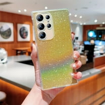 SaniMore for Samsung Galaxy S22 Ultra Case, [Anti-yellow Transparent Backplane & Glitter Bling Paper] Shockproof Anti-fall Lens Protection Slim Lightweight Stylish for Girls Women for S22 Ultra, Gold