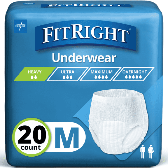 FitRight Incontinence Underwear for Men and Women, Adult Diapers, Extra Absorbent, Medium, 28in to 40in, 20 Count