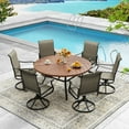 thumbnail image 7 of Vicllax Outdoor Patio Dining Table Dia.50" Slatted Tabletop Metal Frame with Umbrella Hole, Walnut, 7 of 7
