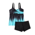 thumbnail image 2 of Women's Two Piece Swimsuit Fashionable Conservative Gradient Color Flat Leg for Beach Vacation,Sky Blue,2XL, 2 of 5