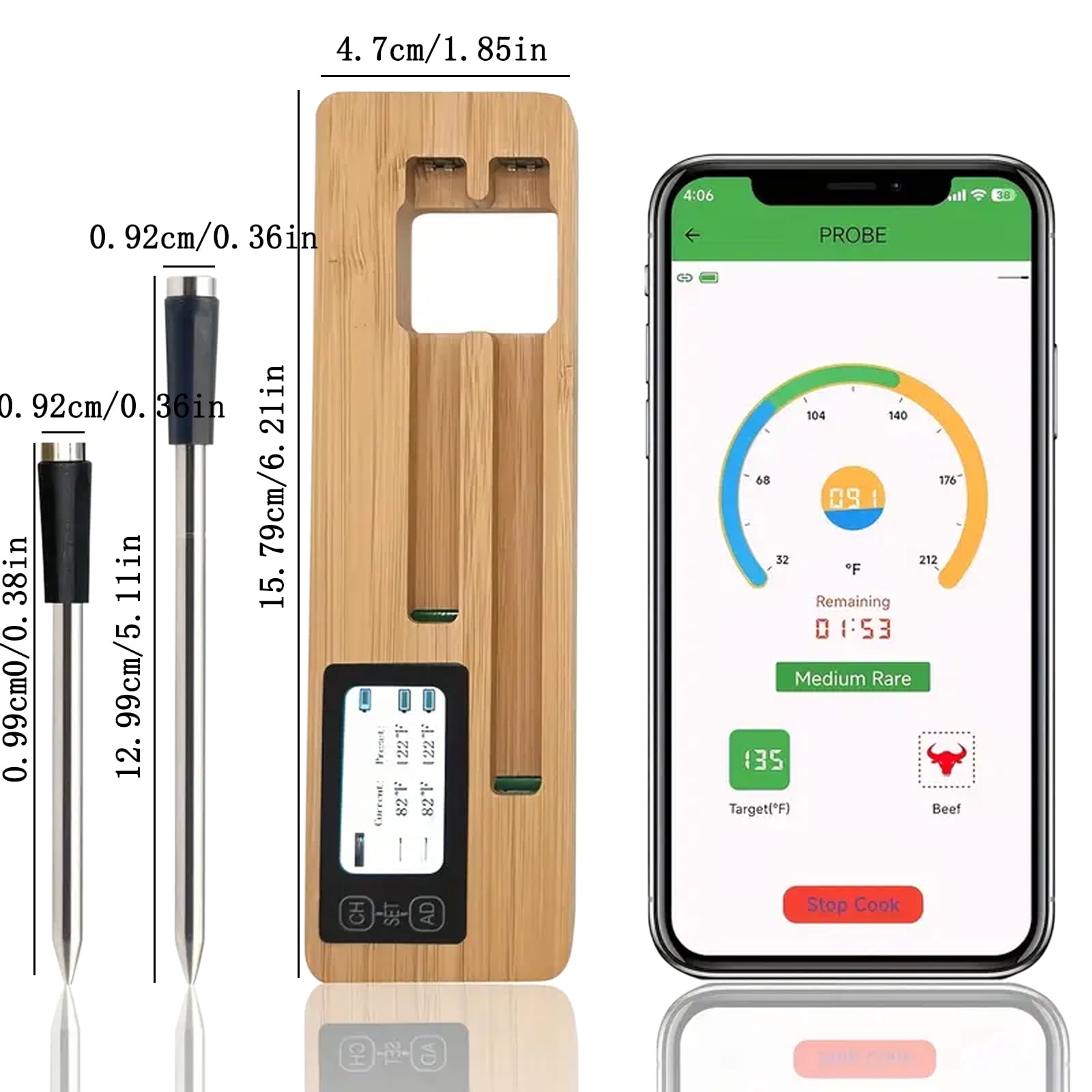 Smart Bluetooth Meat Thermometer with App,Wireless Digital Food Thermometer,656ft Long Range,Grill Thermometer for BBQ Oven Smoker(Dual Probes)