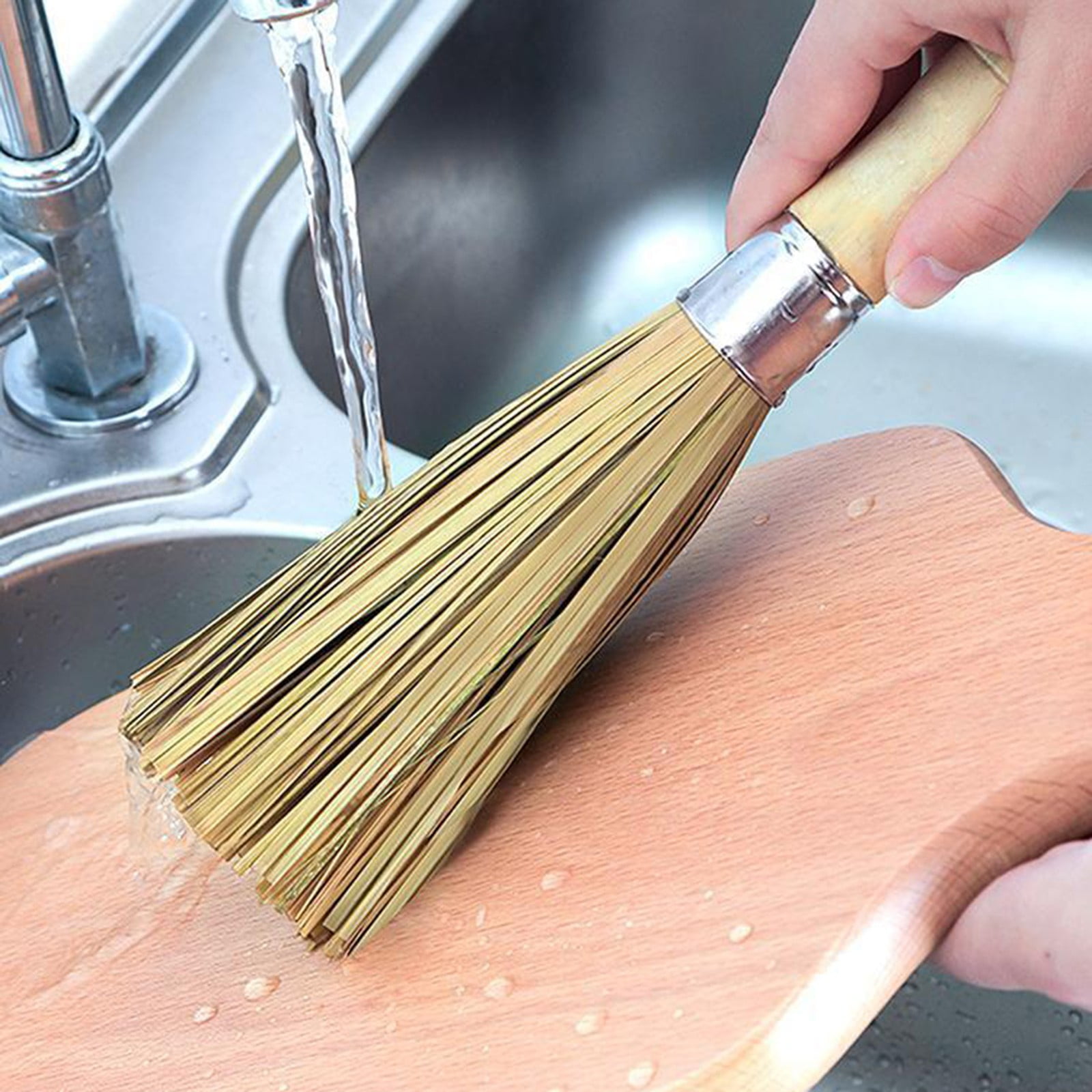 CMrtew 4Pcs Bamboo Pot Brush,Traditional Natural Bamboo Wok Brush,Wok Cleaning Whisk Kitchen Cook Shop Wok Pan Pot Cleaning Whisk Brush with Comfort Grip Handle