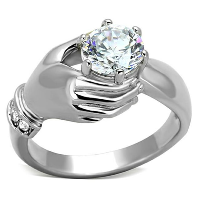 Alamode TK1230-10 Femmes Haute Poli Bague en Acier Inoxydable avec AAA Grade CZ en Clair - Taille 10