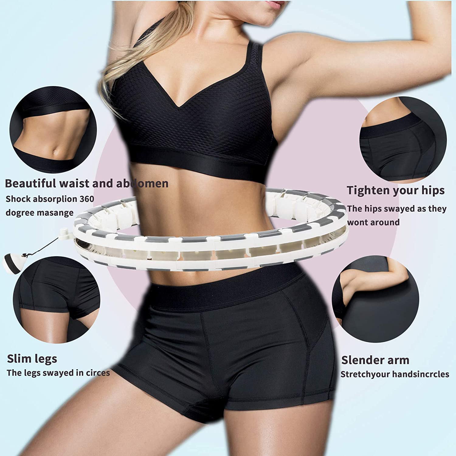 ELUCHANG Smart Exercise Hoop for Adults Kids,24 Knots Detachable Adjustable Auto-Spinning Hoops Thin Waist Abdominal Gym Fitness Equipment Home Training 