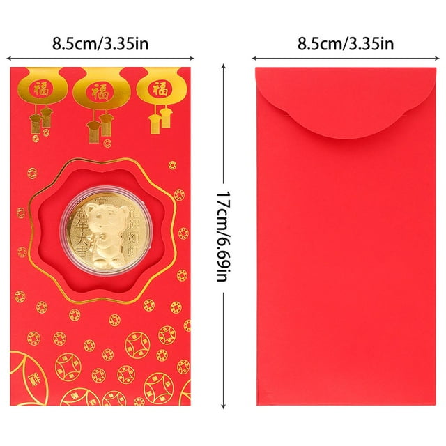 10Pcs Enveloppes Rouges Chinoises Enveloppes d'Argent Chanceux 2022 Nouvel An Chinois Enveloppe de Tigre Feuille d'Or