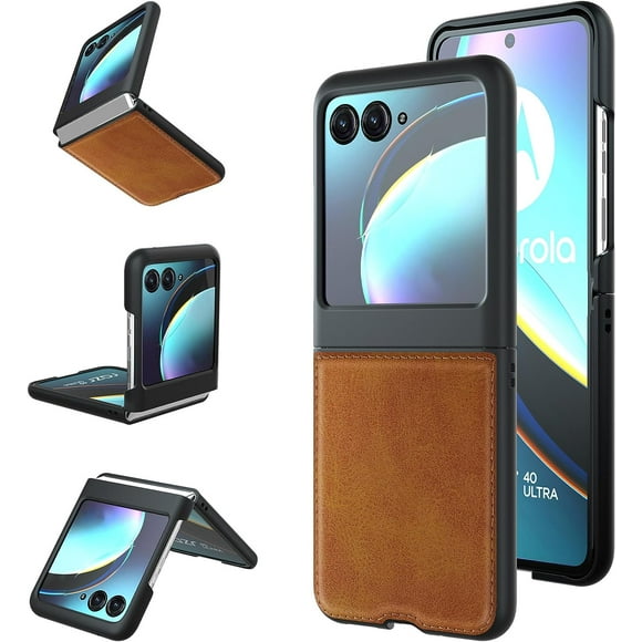 [PST] Motorola Moto Razr+ Plus / Razr 40 Ultra 2023 Leather Case, Slim Shockproof Hard PC Shell Leather Case Cover