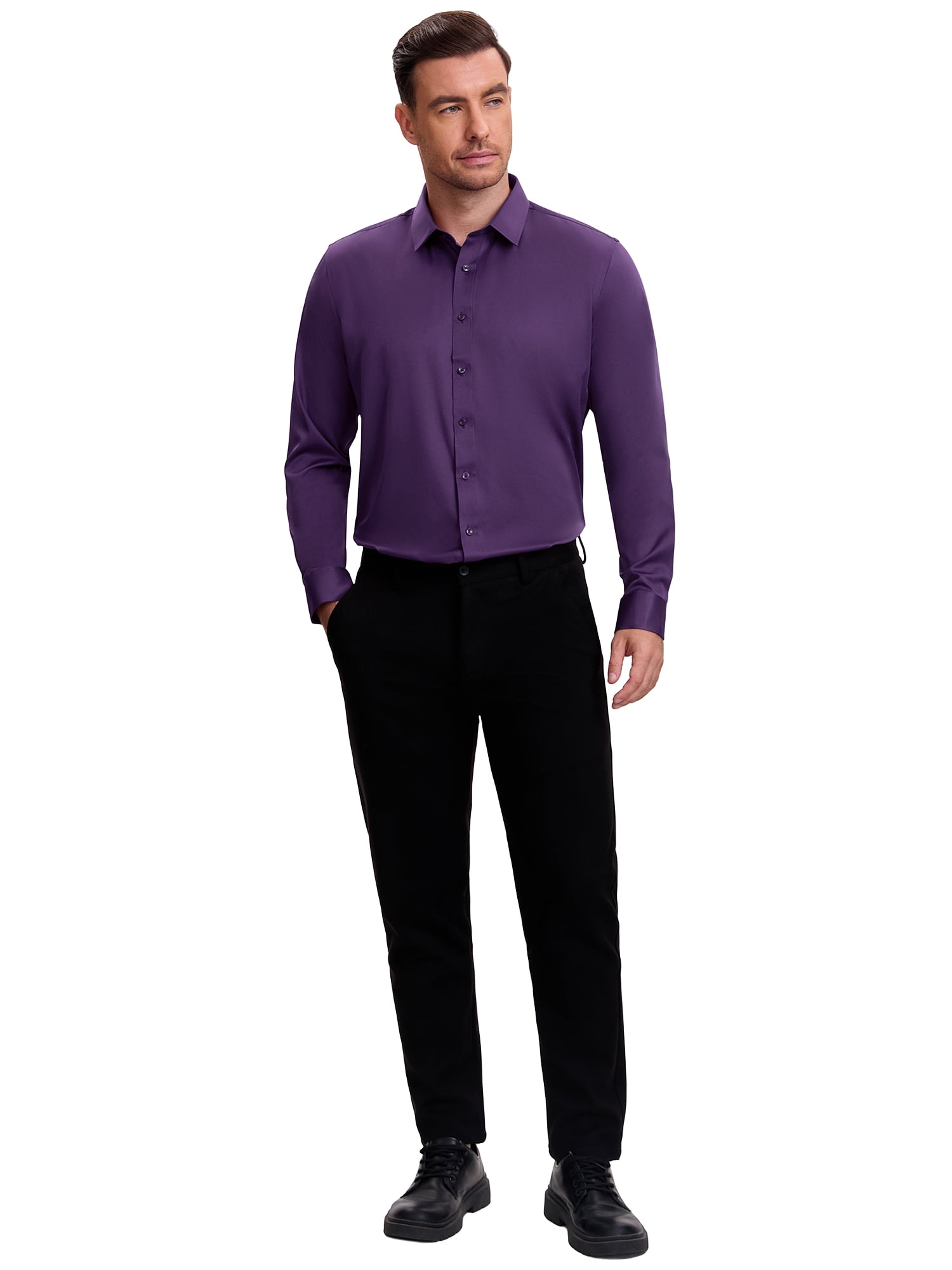 DARING DIVA Men's Point Collar Long Sleeve Button Down Formal Shirts XL Dark Purple