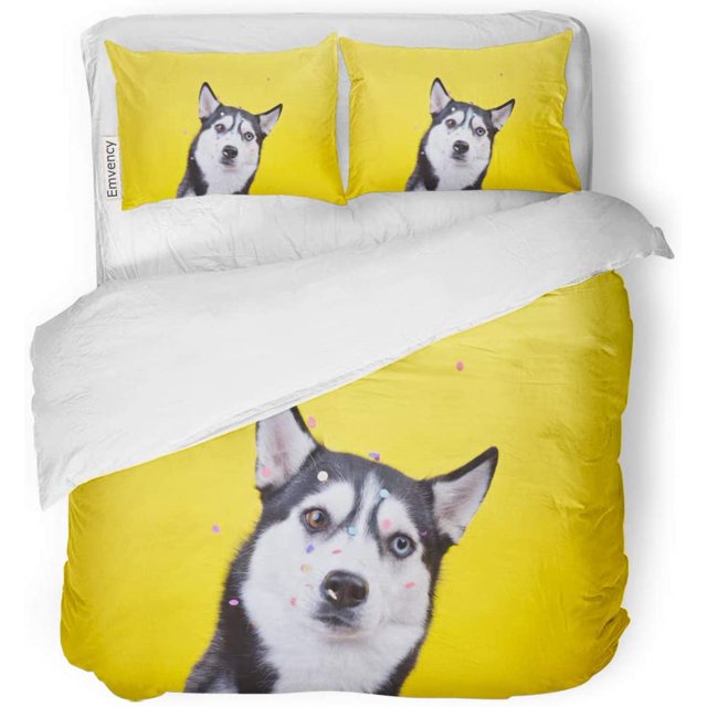Juego de Ropa de Cama de 3 Piezas ABPHQTO Divertido Perro Siberian Husky Amarillo Twin Size