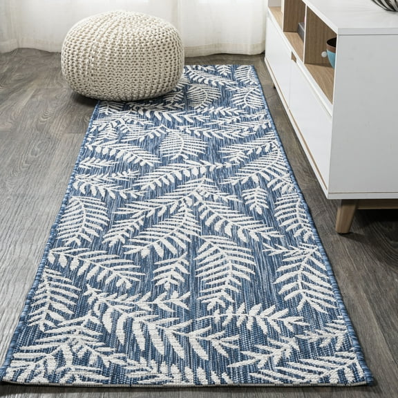 JONATHAN Y SANTA MONICA 2 x 10 Runner Rug, Nevis Palm Frond - Navy/Ivory, SMB119B-210