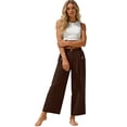 thumbnail image 6 of Miluxas Womens Solid Wide Leg Ankle Pants Elastic High Waisted Straight Leg Cropped Pants with Pockets Work office Dressy Trousers Streetwear Brown, 6 of 8