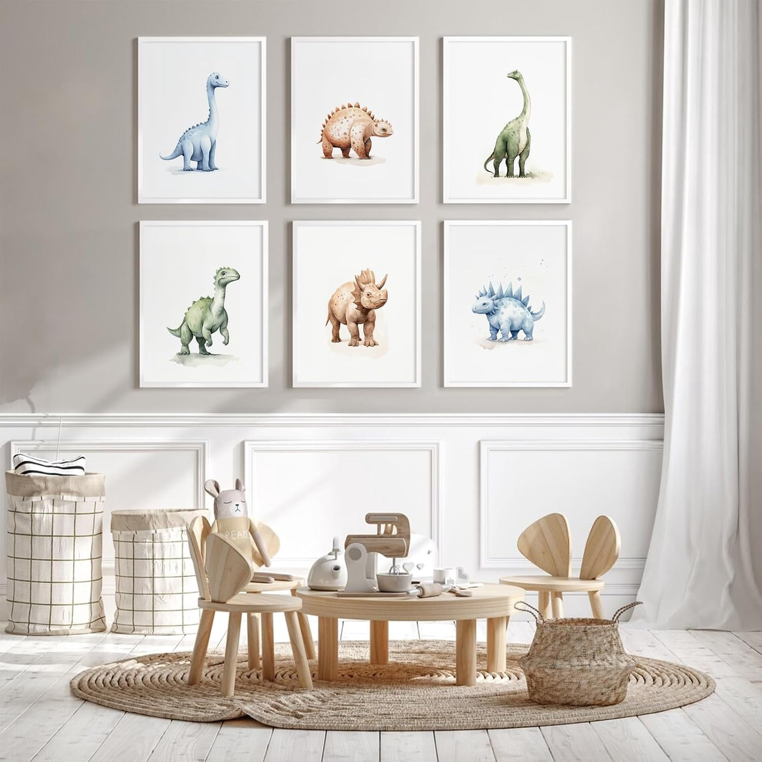 Dinosaur Watercolor Wall Art Decor Dino Boys Room Canvas Wall Art Nursery Kids Prints Toddler Dinosaur Poster Boys Kids Artwork Dinosaur Nursery Pictures for Boys Room 12x16 Inch Unframed Set of 6