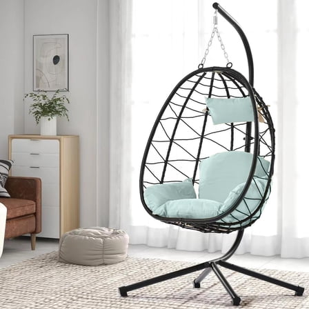Egg Chair with Stand - Wicker Hanging Swing Chair (Indoor Outdoor Use) for Bedroom Living Room Balcony Patio