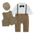 thumbnail image 5 of KYAIGUO Baby Boys Dress Clothes Formal Wedding Outfits Toddler Detachable Suspender Pants+ Bow Tie + Shirt+hat+vest 5-Piece Infant Gentleman Suits, 5 of 8