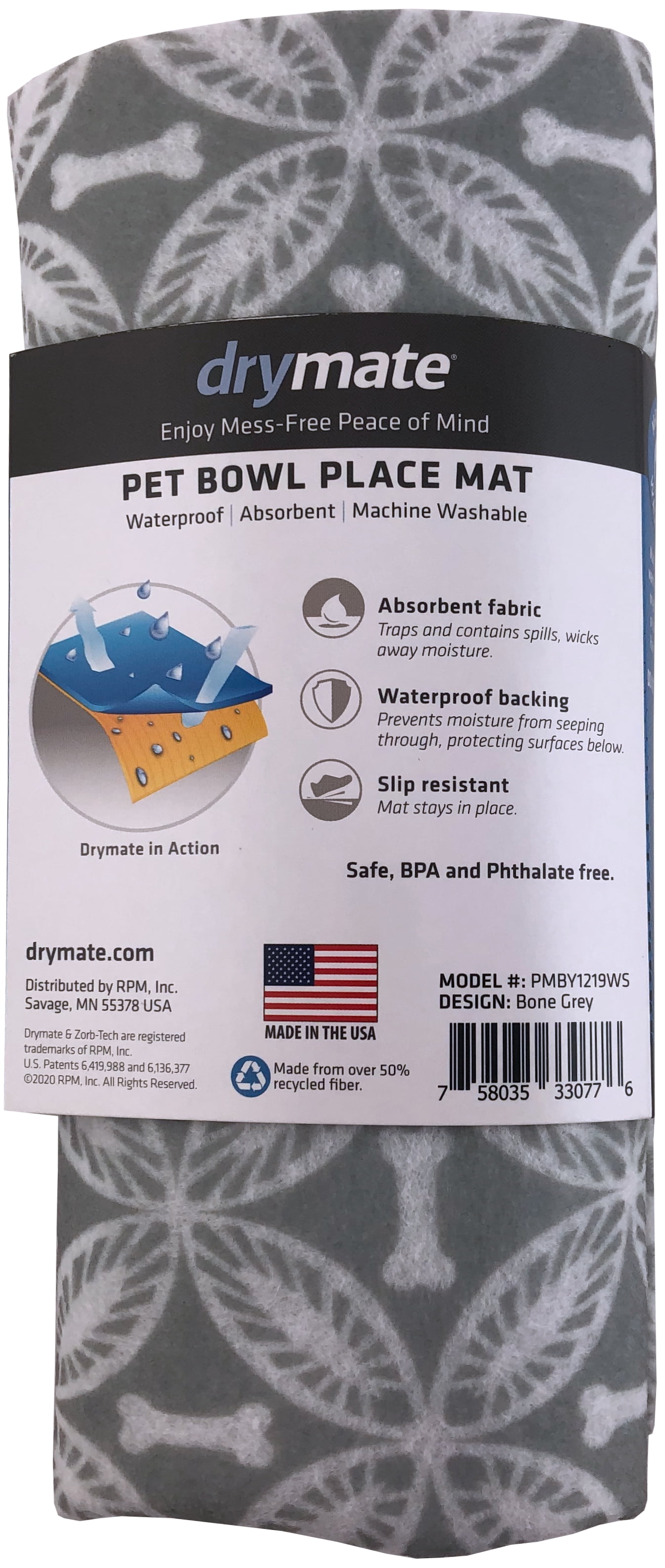 Drymate Pet Placemat, Dog Food Mat or Cat Food Mat - Machine Washable, 100% Phthalate and BPA Free
