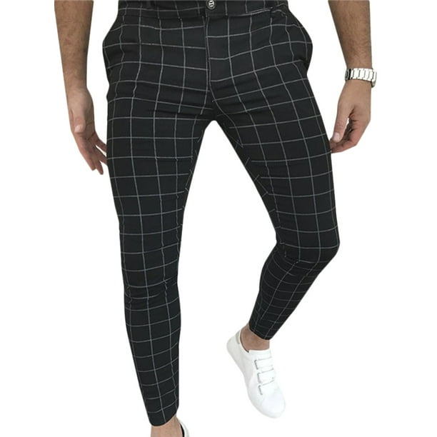 Lallc Mens Plaid Zip Up Skinny Casual Formal Trousers Wedding Fitness Sports Pants Walmart Com Walmart Com