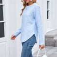 thumbnail image 5 of Fall Tops for Women 2025, Comdrip Tops for Women Long Sleeve Knit Crew Neck T Shirts Side Split Blosue Casual Loose Fit Fall Basic Tees Womens Long Sleeve Tops Light Blue 2XL, 5 of 9