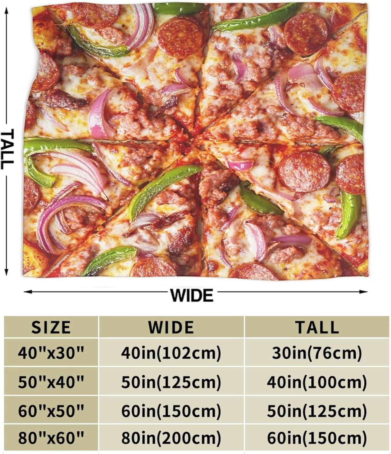Pizza Blanket Realistic Food Blankets for Women men Funny Onion Sausage Pepper Cheese Fleece Throws Cozy Flannel Warm Plush Stuff for Bed Decor Gifts for Pizza Lovers Users Men Women 50"x40"
