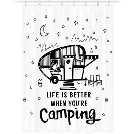 Rv Shower Curtain For Camper Trailer, Happy Camper Rv Shower Curtain