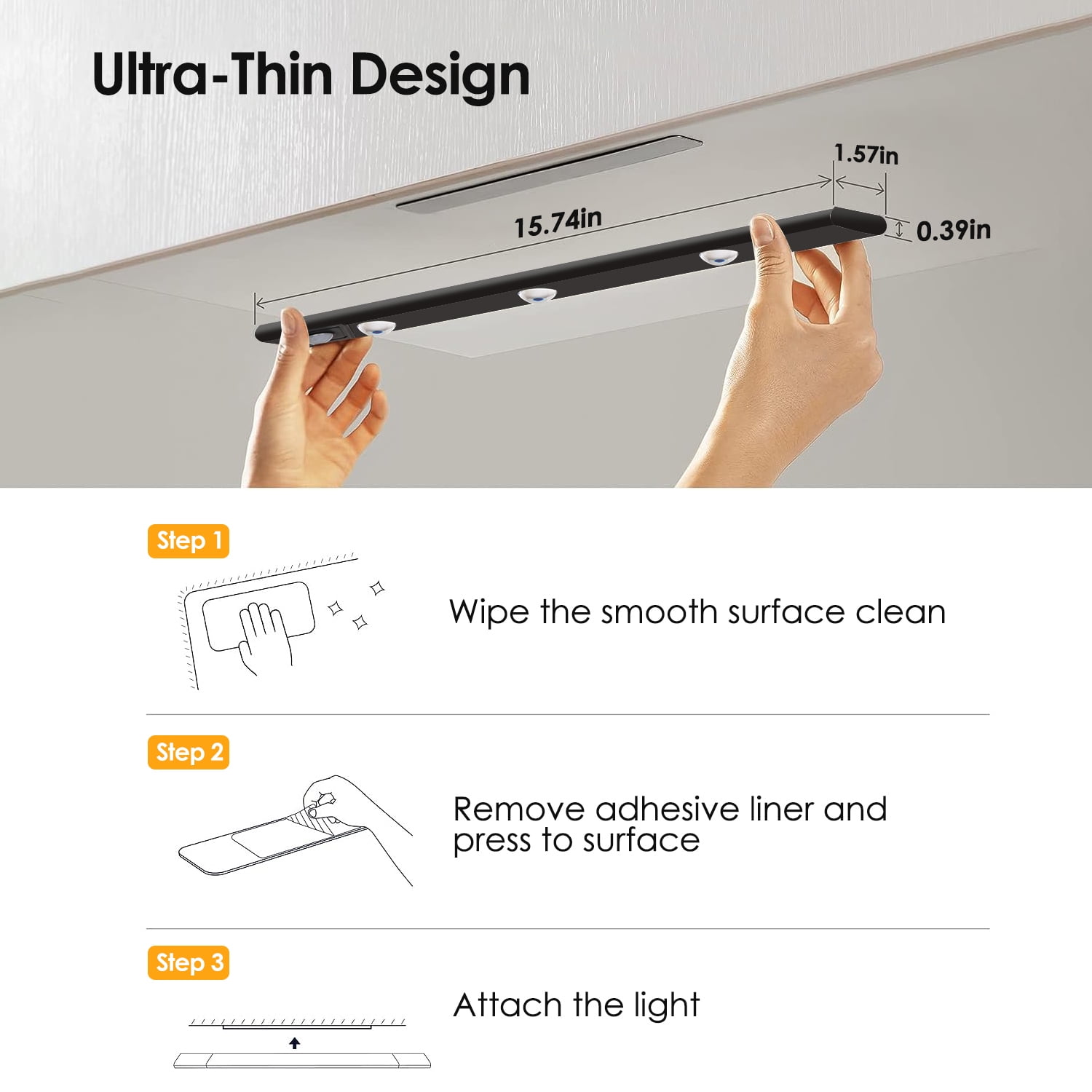 iMounTEK 7.9in Under Cabinet Lights with Motion Sensor, Rechargeable LED Under Cabinet Lighting Wireless Light for Kitchen, Wardrobe, Cupboard, Silver(2Pcs)