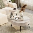 thumbnail image 4 of 2-Piece Modern Farmhouse Living Room Coffee Table Set, Round Table Natural Finish with Handcrafted Wood Ring Motif, White, 4 of 7