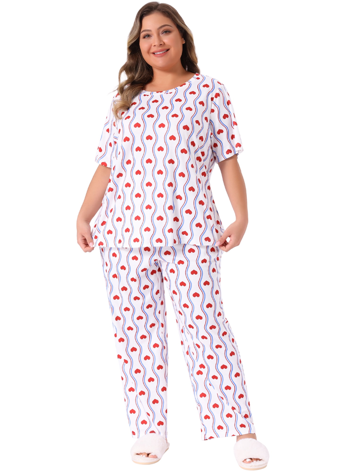 DARING DIVA Women's Plus Soft Sleepwear Tops and Pants Print Pajama Sets 3X White