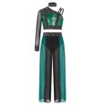 thumbnail image 2 of YiZYiF Girls Sequin Rhinestones Crop Top with Lyrical Performance Chiffon Pants Jazz Dance Outfit Sets Green 6, 2 of 6