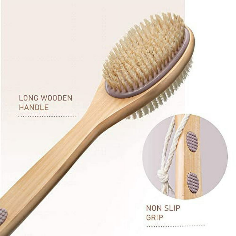 Wonsagain Back Scrubber Anti Slip Long Handle for Shower, Dual-Sided Back  Brush with Stiff and Soft Bristles,Body Exfoliator for Bath or Dry Brush.