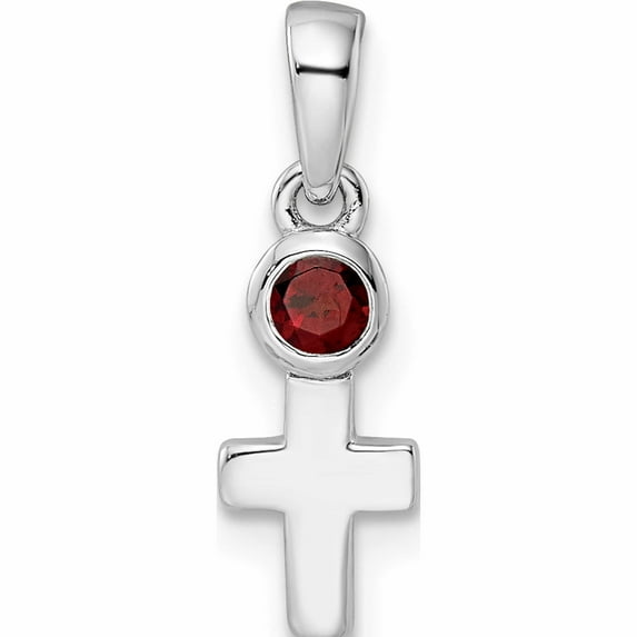 Sterling Silver Rhodium-Plated Polished Garnet Cross Pendant (17.7 X 5.75) Made In Thailand -Jewelry By Sweet Pea
