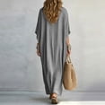 thumbnail image 3 of Aimik Women's V-Neck Striped Dolman Sleeve Maxi Dress Casual Loose Fit Beach Cover-Up Kaftan Summer Dresses for Women, 3 of 4