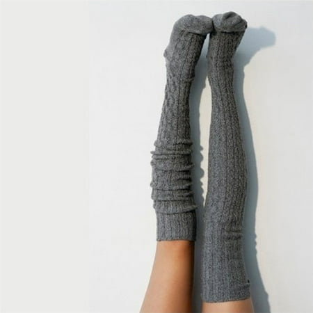 - Sexy Women Warm Knit Over Knee Thigh High Stockings Knitted Tights Long Socks Gray