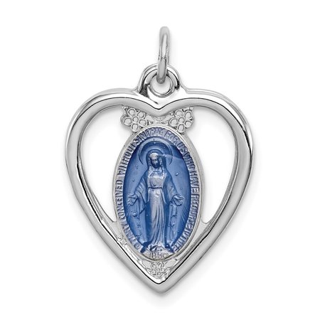 Diamond2Deal 925 Sterling Silver Platinum-Plated Miraculous Heart Medal Pendant for Women