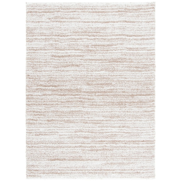 SAFAVIEH Rumi Barrett Striped Polyester Shag Area Rug, Ivory/Beige, 9' x 12'