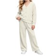 thumbnail image 2 of BXJX Girls Knit Outfit Sets, V Neck 2 PC Button Down Long Sleeve Cardigans & Wide Leg Pants Sets White Size 7-8 T, 2 of 9