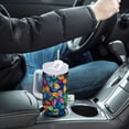 thumbnail image 4 of Yayeee 30oz Stainless Steel Tumbler with Straw and Handle Double-Wall Insulated Travel Water Bottle, Vibrant Art Leaves Pattern, 4 of 8