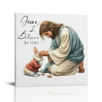 Jesus i believes in you wall art decor Christian wall art, Jesus Easter Bunny Canvas Wall Art Print  Decorations Religious Christian Gifts for Church Prayer Room Living Room Home Decor Wooden Framed