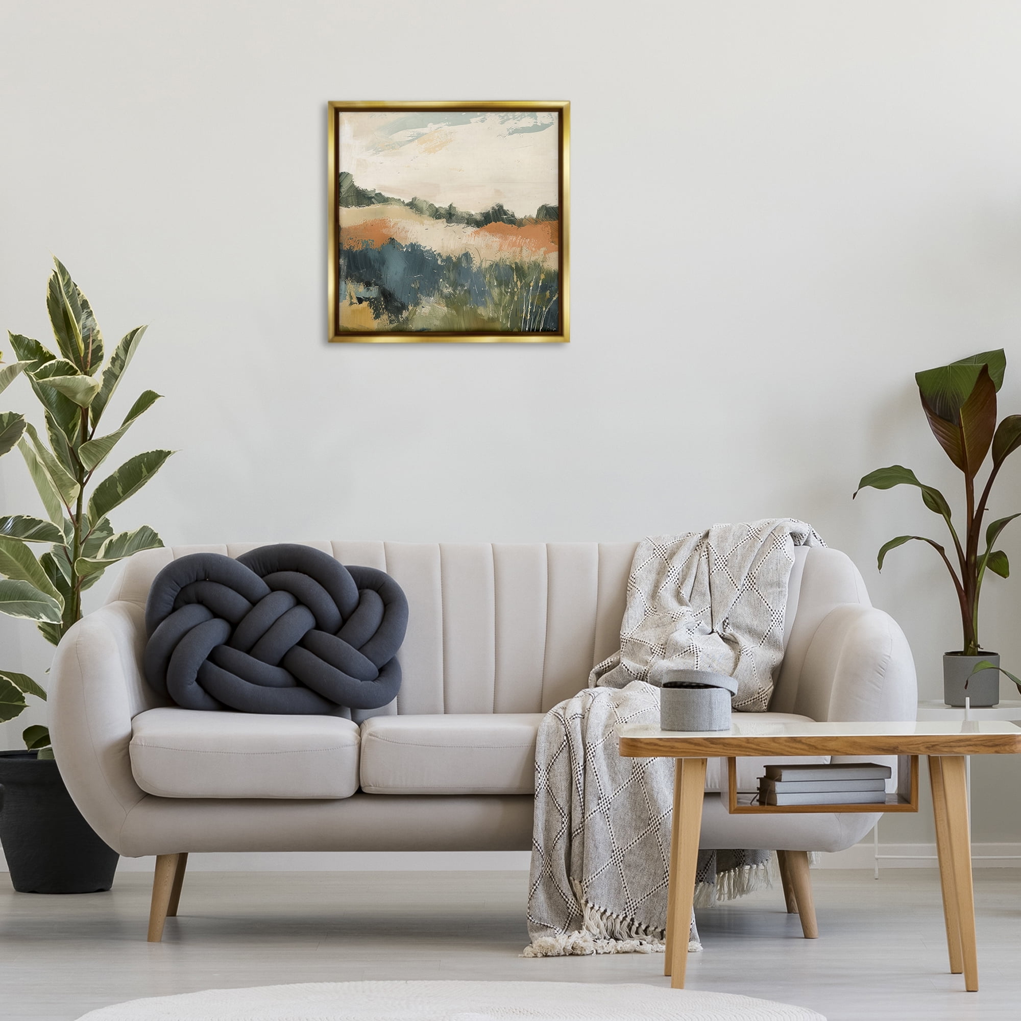 Stupell Industries Abstract Neutral Landscape Landscape & Nature Painting Gold Floater Framed Canvas Art Print Wall Art, 25 x 25