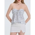 thumbnail image 3 of Gupgi Women Flower Tube Top Strapless Tie Front Smocked Bandeau Tops Off Shoulder Ruffle Vest, 3 of 9