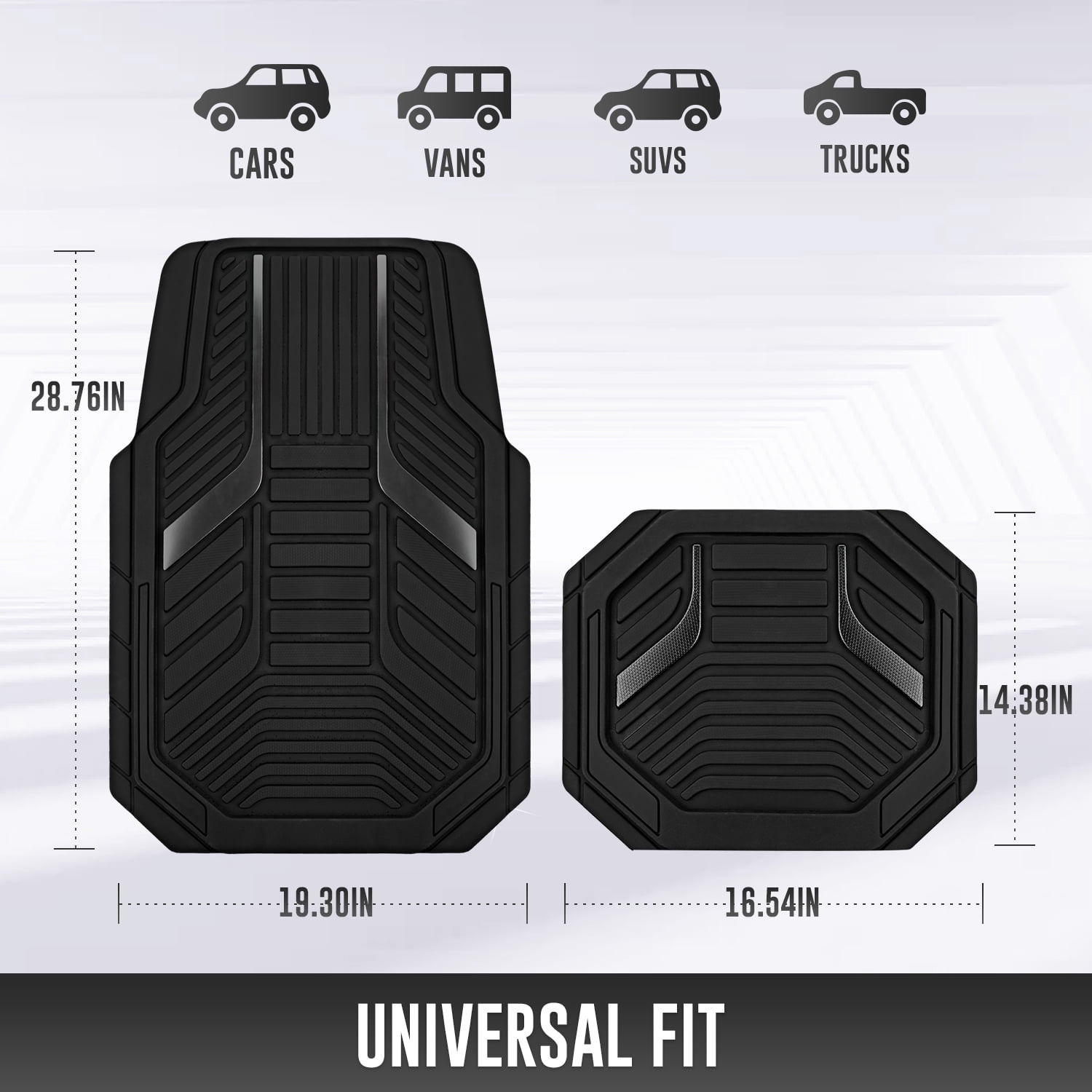 Road Comforts Heavy Duty Rubber Floor Mats Black Aluminum Film Car Mats Set, Front and Rear Car Mats