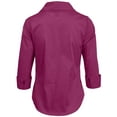thumbnail image 3 of J. METHOD Women's Button Down Shirt 3/4 Sleeve Roll Up Stretch Collar Office Work Formal Casual Basic Blouse Top NEWT01 Pomegranate 1X, 3 of 6