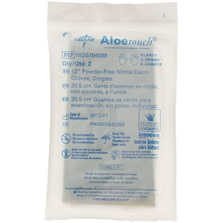 Medline Aloetouch 12" Powder-Free Nitrile Exam Gloves,Green,Extra Large - 50 Each