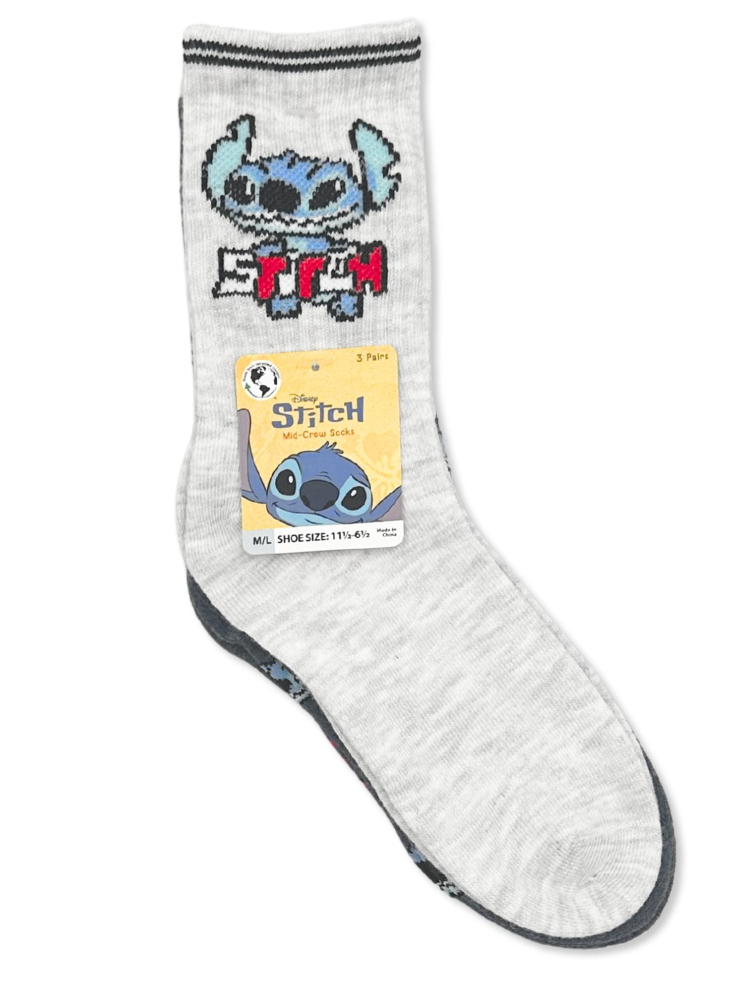 Disney Stitch Boys Mid-Crew Socks, 3-Pack, Sizes S/M-M/L