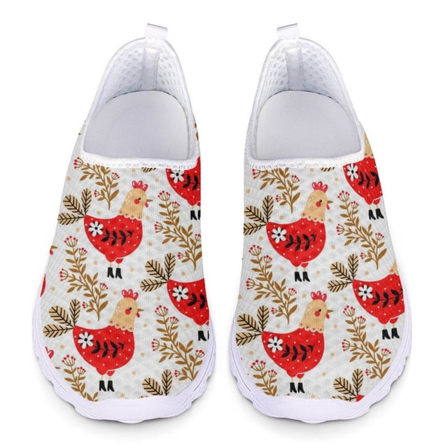 Zapatos casuales con estampado de gallo y animales de granja para mujer, zapatillas planas sin cordones, cómodas y transpirables, de malla, para verano