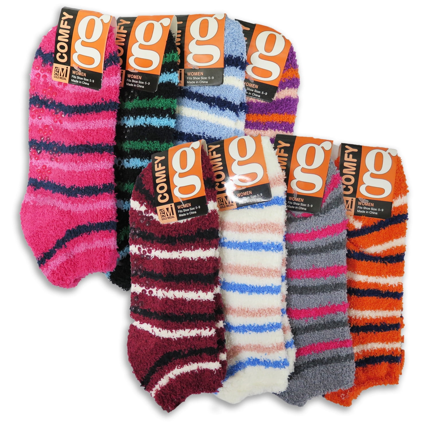 GMI Cozy 8 Pairs of Women's Non Skid Bed Room Slipper Socks Soft