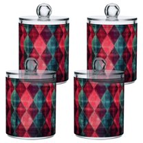 Yayeee 4 Pack Qtip Holder Bathroom Cotton Swab Canister with Lid Clear Dispenser Set, Vibrant Green Tartan Pattern