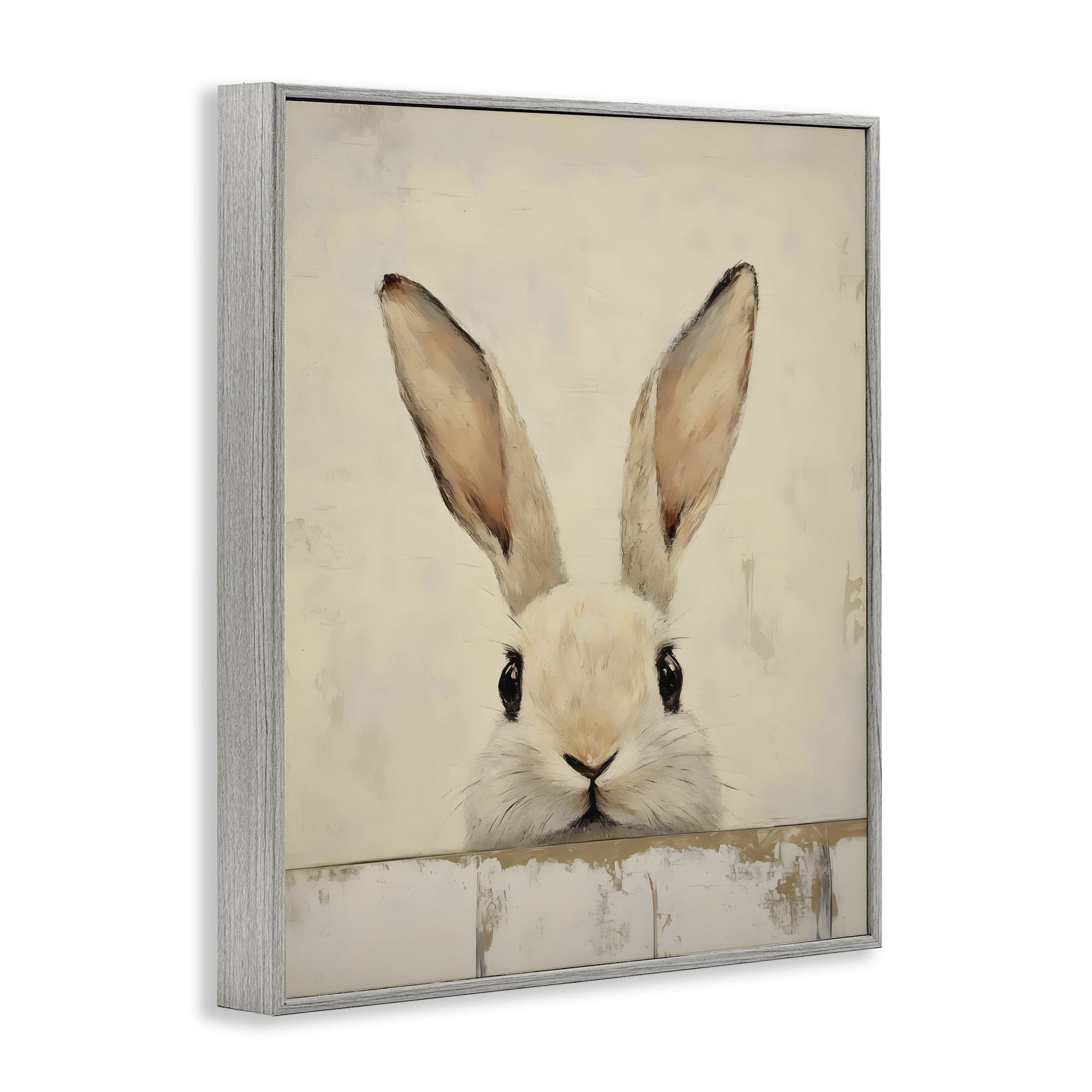 Stupell Industries Peeking Bunny in Soft Neutrals Gray Framed Giclee Art, design by LSR Design Studio