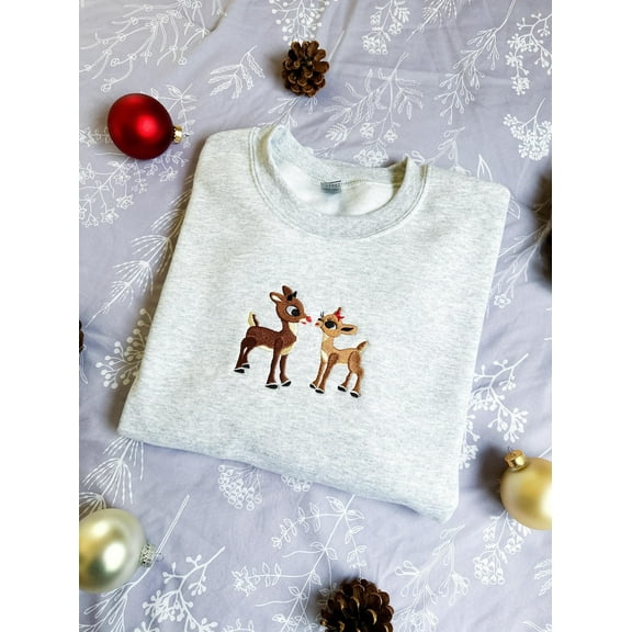 Reindeer Couple Christmas Embroidered Sweatshirt