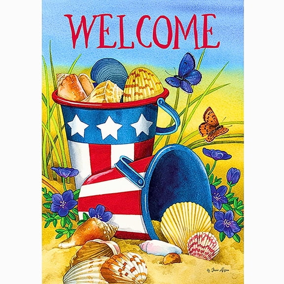 Custom Decor 18.00In Beach Pails Garden Flag, , Sea Shells Patriotic Double-Sided 4562Fm