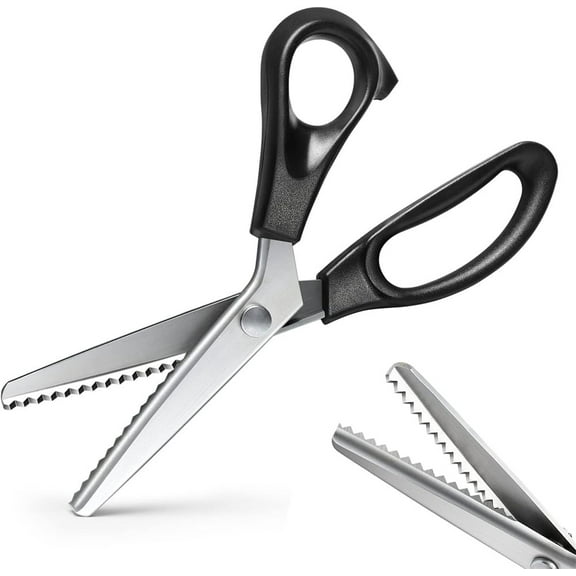 Pinking Shears for Fabric Cutting,Decorative Zig Zag Cutter,Craft Scissors for Many Kinds of Sewing Fabrics Leather and Craft Paper,Ergonomic Grips,Handheld Peaking Shears,Black,Serrated 0.2 in